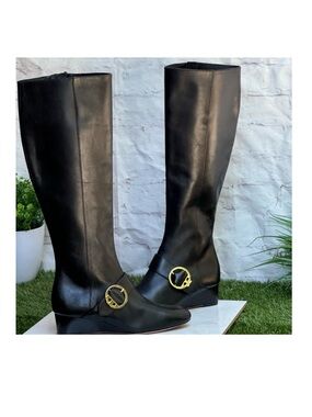 TORY BURCH Sofia Black Leather Knee-High Tall Wedge Boots Size 5 Riding boots